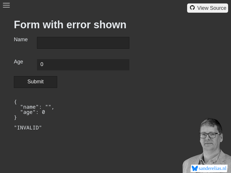 Form with error shown